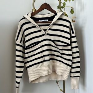 Zara 100% cotton striped cropped fisherman sweater